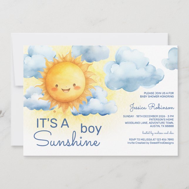 It's a Sunshine Boy Baby Shower Inbjudningar (Framsida)