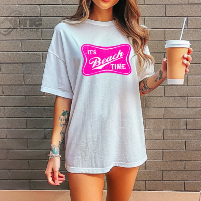 It's Beach Time T-Shirt – Retro Pink Summer Shirt  (Skapare uppladdad)