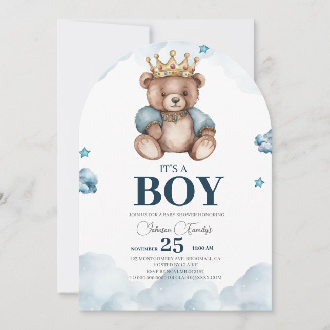 IT'S BOY Bear Baby Shower Inbjudningar (Framsida)