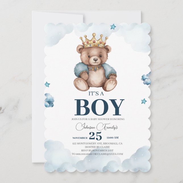 IT'S BOY Bear Baby Shower Inbjudningar (Framsida)