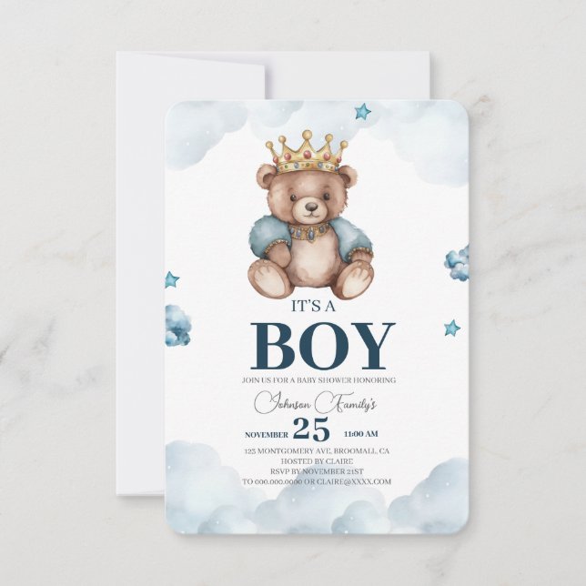 IT'S BOY Bear Baby Shower Tack Kort (Framsida)