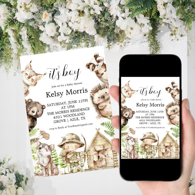 its boy Rustic Woodland Baby Shower Invite Inbjudningar (Skapare uppladdad)