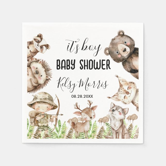 its boy Rustic Woodland Baby Shower Invite Pappersservett (Framsidan)