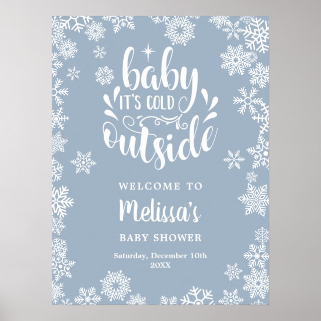 It's Cold Outside Boy Winter Baby Shower Welcome Poster (Framsidan)
