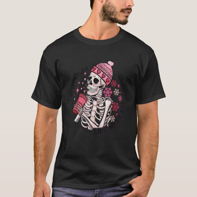 It's Cold Outside Like My Heart Skeleton Skull Cof T Shirt (Framsida)