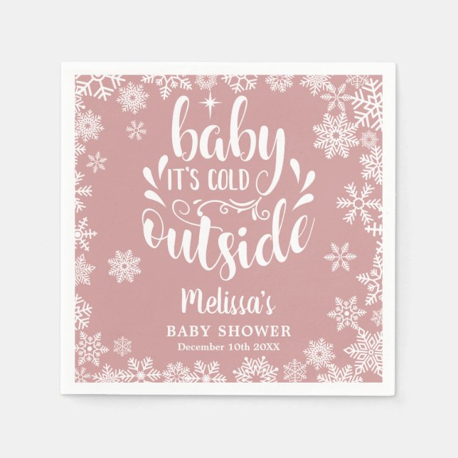 It's Cold Outside Pink Girl Winter Baby Shower Pappersservett (Framsidan)