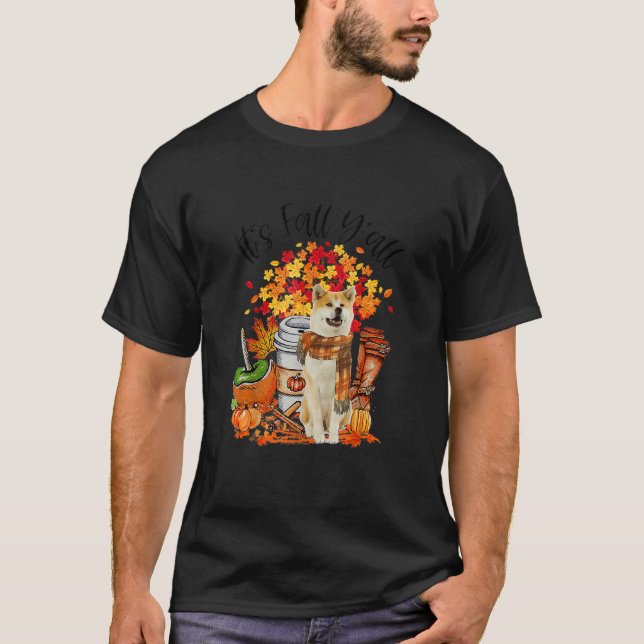 It's Fall Y'all Akita Inu Dog Pumpkin Fall Autumn T Shirt (Framsida)