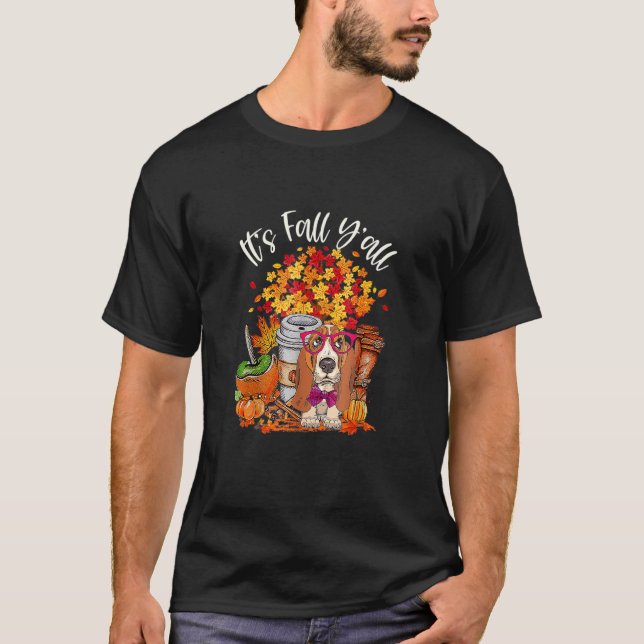It's Fall Y'all Basset Hound Pumpkin Fall Autumn T Shirt (Framsida)