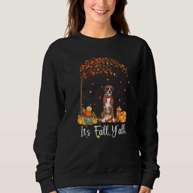It's Fall Y'all Boxer Dog  Thanksgiving Party Autu T Shirt (Framsida)