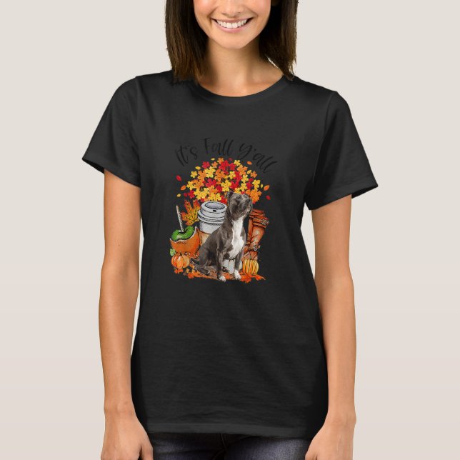 It's Fall Y'all Bull Terrier Dog Pumpkin Fall Autu T Shirt (Framsida)