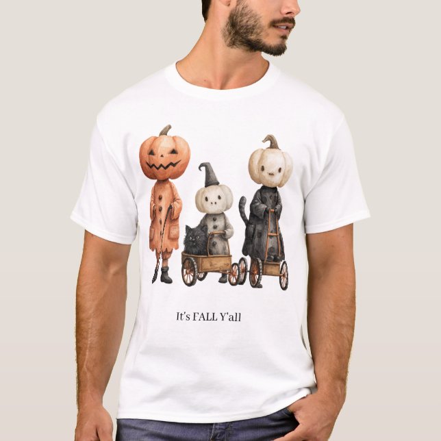 It's FALL Y'all Creepy Pumpkin Family T Shirt (Framsida)