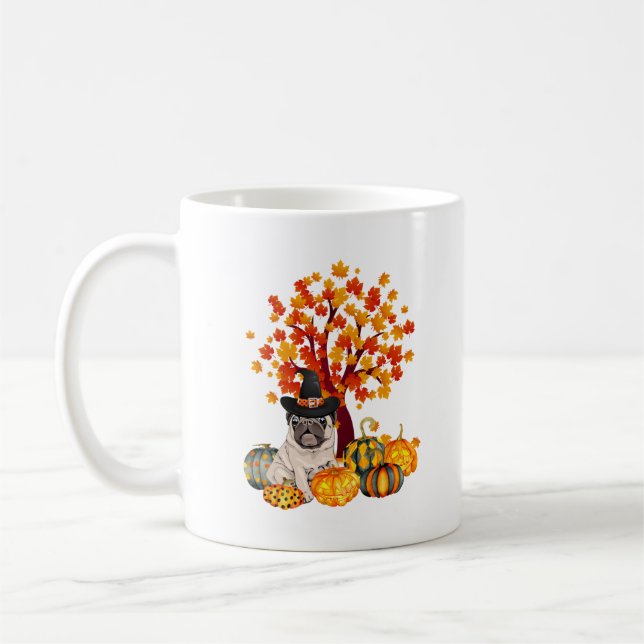 It's Fall Y'all Cute Pug Pumpkin Autumn Tree Fall  Kaffemugg (Vänster)