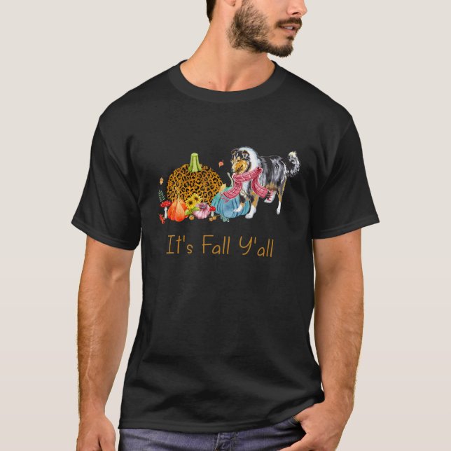 Its Fall Y'all Cute Rough Collie Dog Fall Scarf Th T Shirt (Framsida)