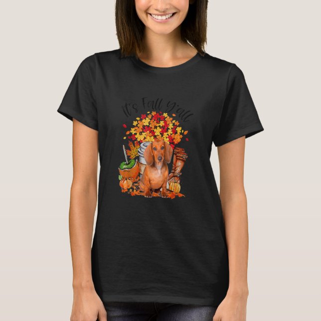 It's Fall Y'all Dachshund Dog Pumpkin Fall Autumn T Shirt (Framsida)