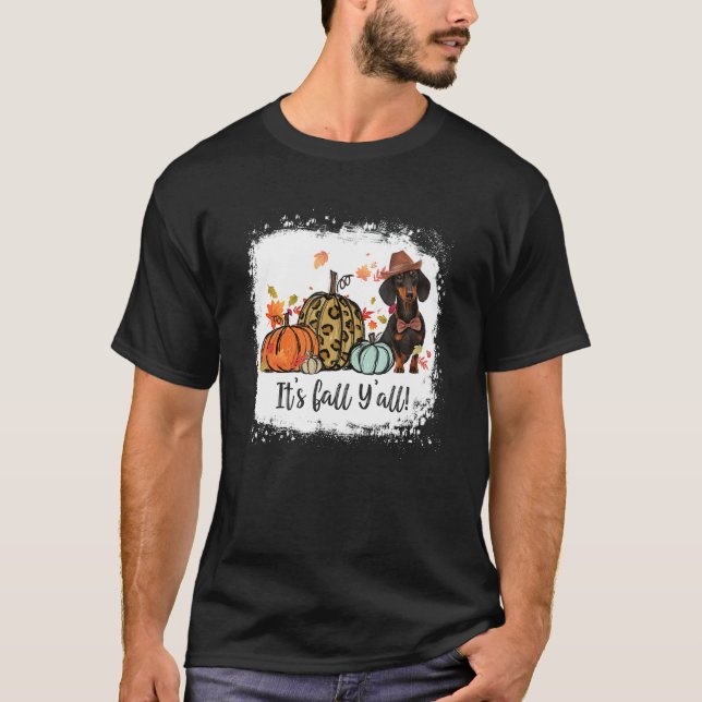 It's Fall Y'all Dachshund Pumpkin Dog Halloween T Shirt (Framsida)