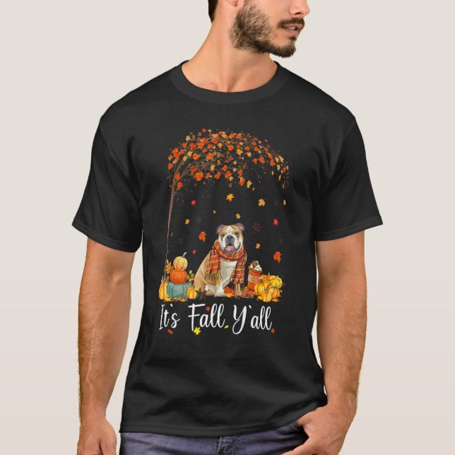 It's Fall Y'all English Bulldog   Thanksgiving Par T Shirt (Framsida)