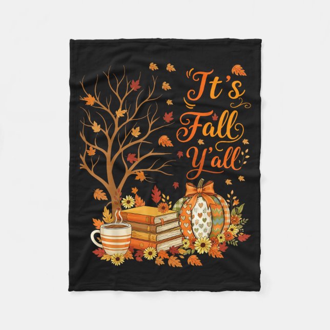 It's Fall Y'all Floral Pumpkin Autumn Coffee Thank Fleecefilt (Framsidan)
