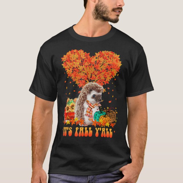 It's Fall Y'all Hedgehog Pumpkin Autumn Tree Thank T Shirt (Framsida)