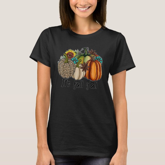 It's Fall Y'all Leopard Pumpkin Western Cowhide Tu T Shirt (Framsida)