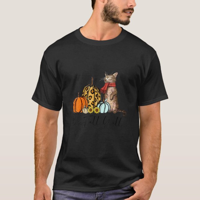 Its Fall Yall Pumpkin Cat Graphic Cat T Shirt (Framsida)