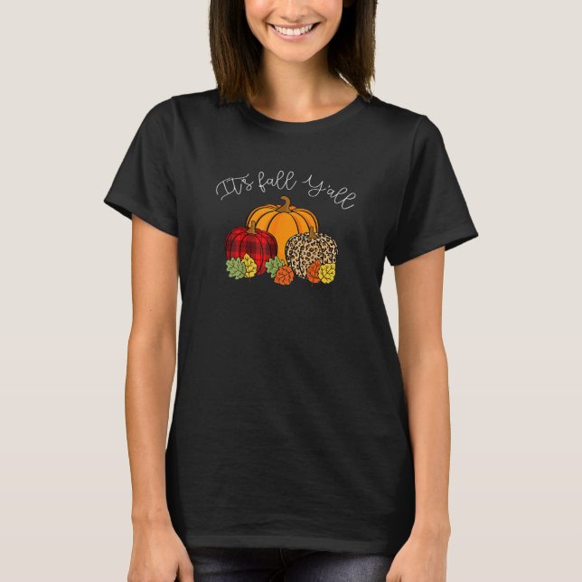 It's Fall Yall Pumpkin Leopard Halloween Autumn Th T Shirt (Framsida)