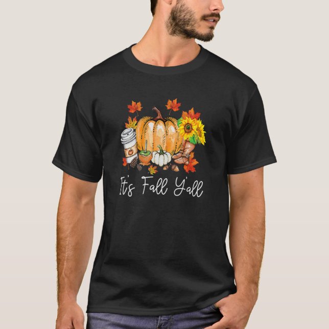 It's Fall Yall Pumpkin Leopard Halloween Autumn Th T Shirt (Framsida)