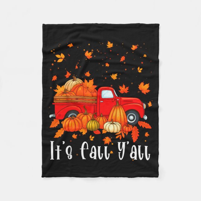 It's Fall Y'all Pumpkin Truck Autumn Tree Hello Fa Fleecefilt (Framsidan)