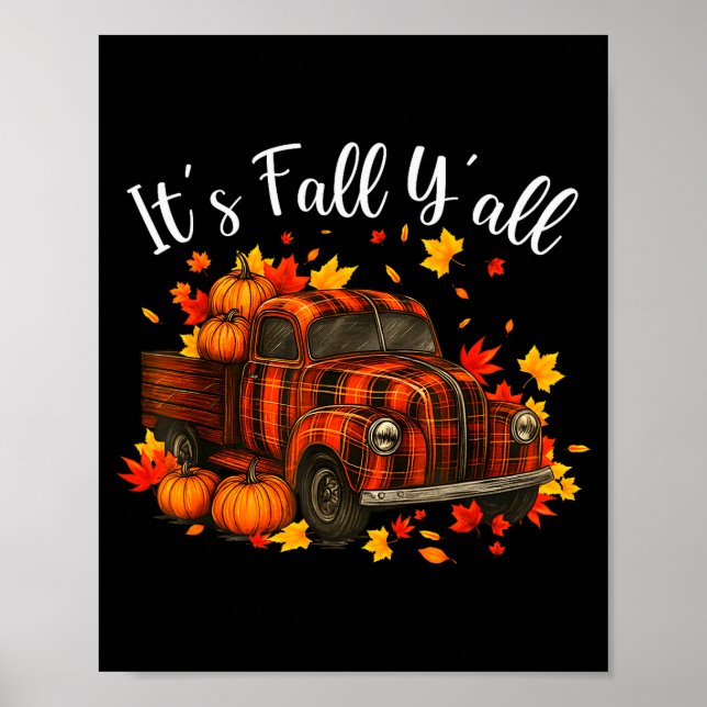 It's Fall Y'all Pumpkin Truck Autumn Tree Hello Fa Poster (Framsidan)