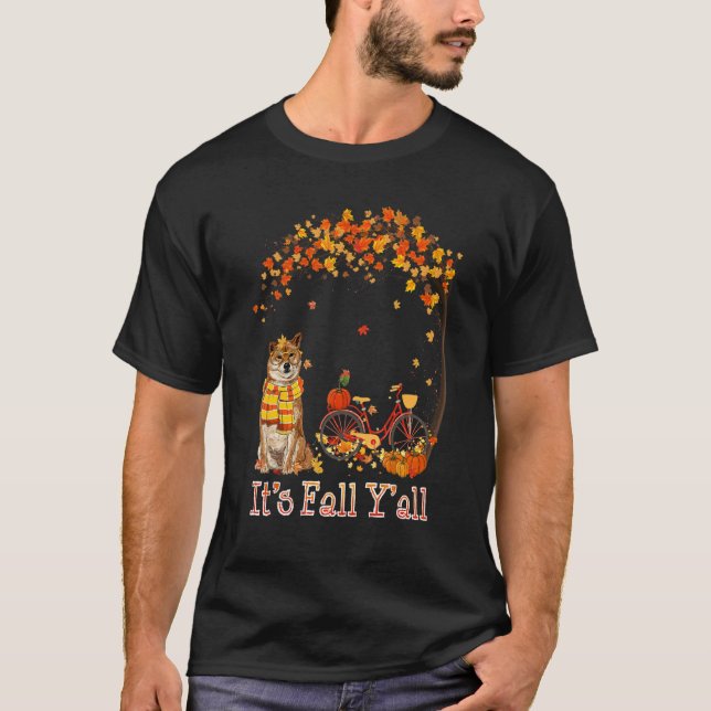 It's Fall Y'all Shiba Inu Bike Pumpkin Spice Autum T Shirt (Framsida)