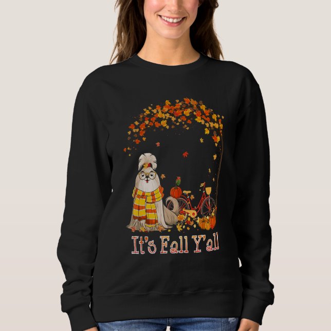 It's Fall Y'all Shih Tzu Bike Pumpkin Spice Autumn T Shirt (Framsida)
