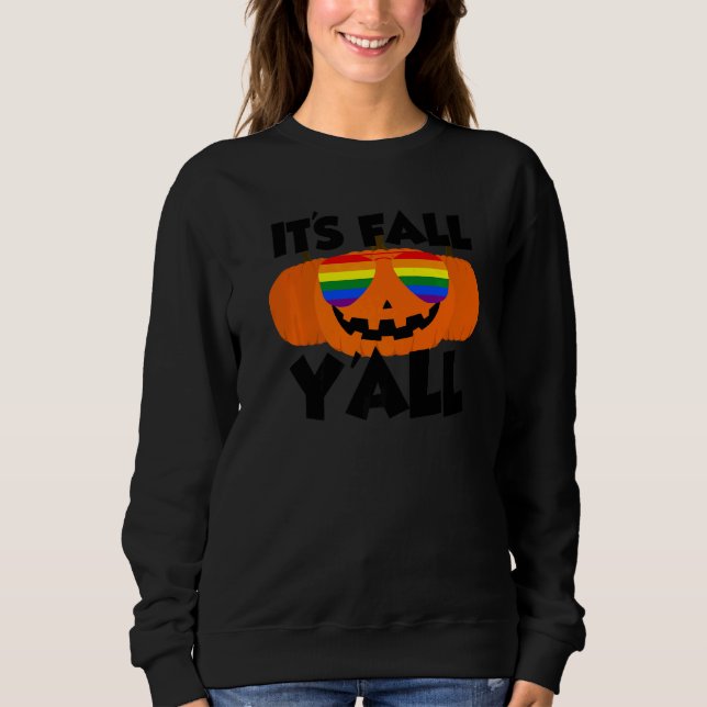 It's Fall Y'all Thanksgiving Pumpkin LGBTQ Glasses T Shirt (Framsida)