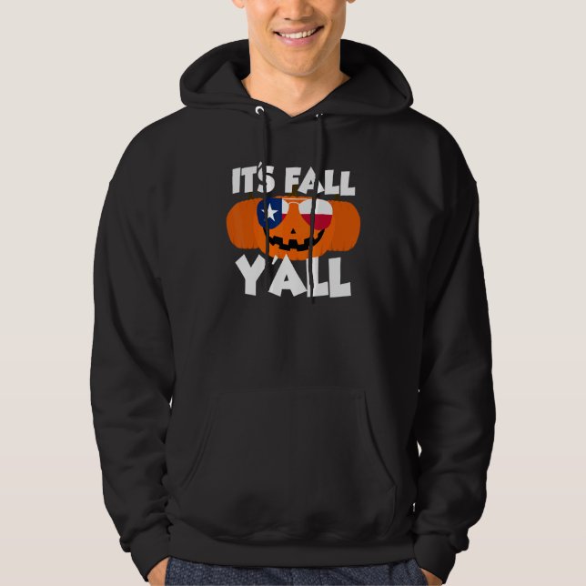 It's Fall Y'all Thanksgiving Pumpkin Texas Glasses Hoodie (Framsida)