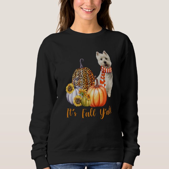 It's Fall Y'all Westie Dog Leopard Pumpkin Fall T Shirt (Framsida)