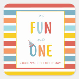 It's Fun To Be One Colorful Birthday Party Sticker Fyrkantigt Klistermärke