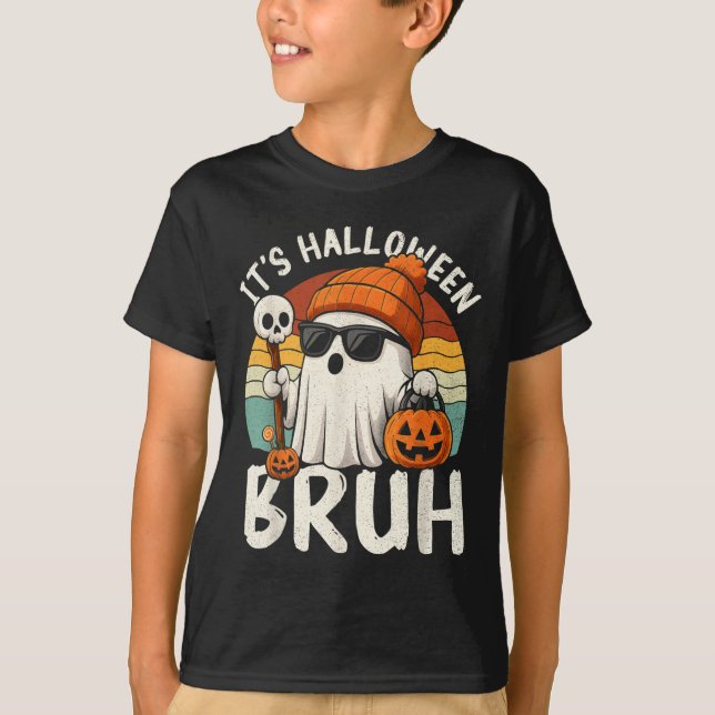 It's Halloween Bruh Boo Ghost Pumpkin Costume Boys T Shirt (Framsida)