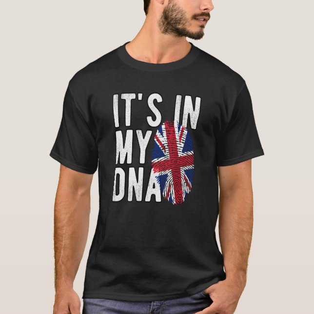It's In My DNA Union Jack Fingerprint British Isle T Shirt (Framsida)