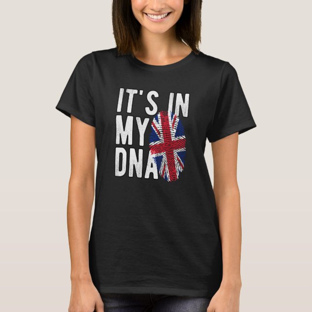 It's In My DNA Union Jack Fingerprint British Isle T Shirt (Framsida)