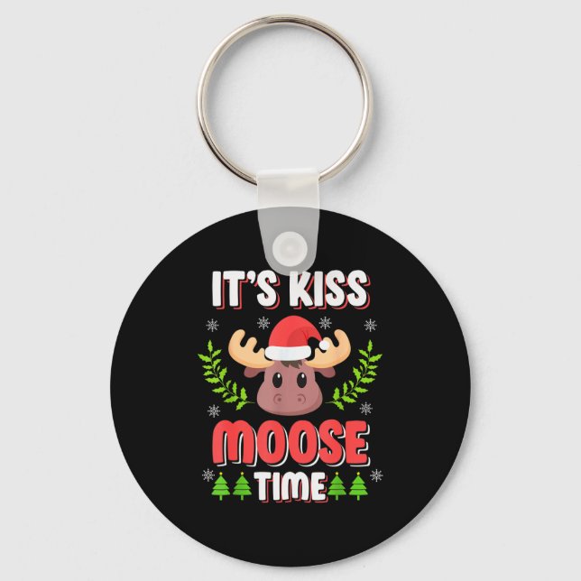 It's Kiss Moose Time Play On Words For Christmas  Nyckelring (Framsida)