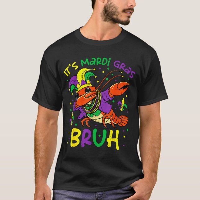 Its Mardi Gras Bruh Crayfish Dab Jester Beads Boys T Shirt (Framsida)