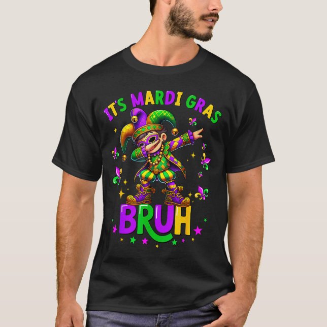 It's Mardi Gras Bruh Dabbing Leprechaun Jester New T Shirt (Framsida)
