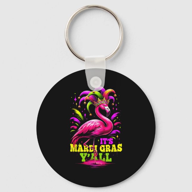 Its Mardi Gras Yall Pink Flamingo Wearing Jester H Nyckelring (Framsida)