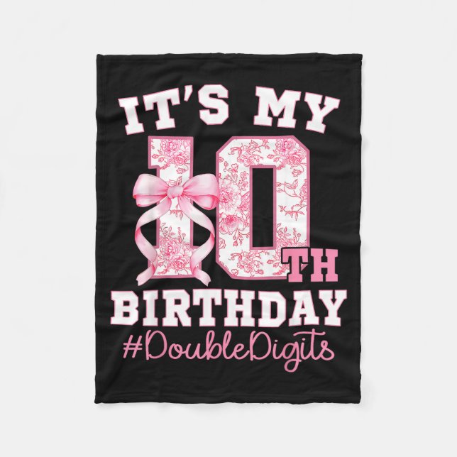 Its My 10th Birthday Girl Double Digits Coquette B Fleecefilt (Framsidan)