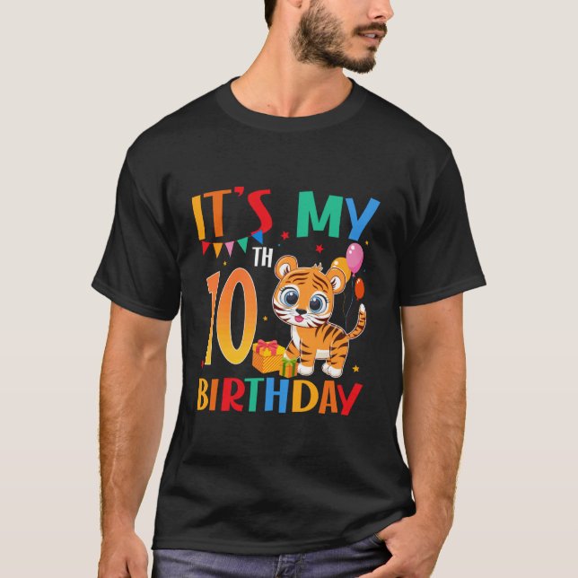 It's My 10th Birthday Tiger Theme 10 Year Old Boy  T Shirt (Framsida)