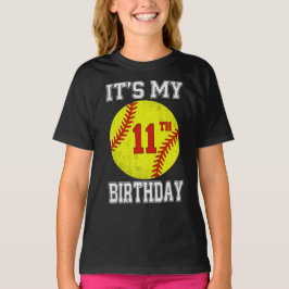 It's My 11th Birthday Girl Softball 11 Year Old T Shirt