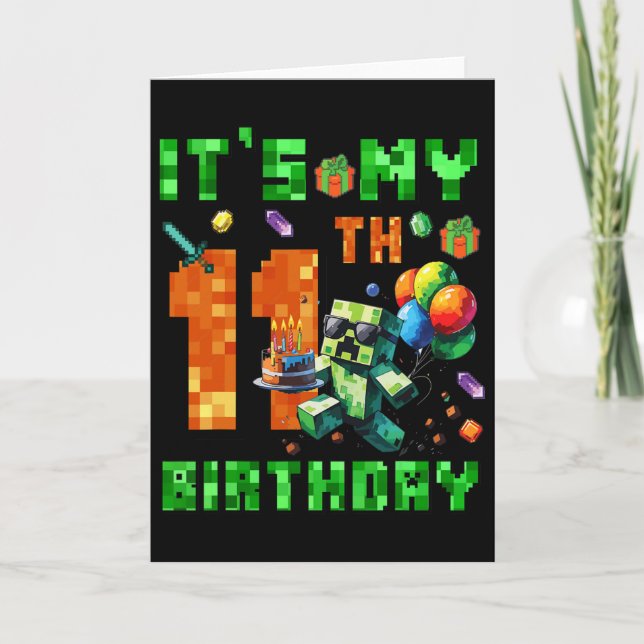 It's My 11th Birthday Pixel Number Video Game Game Kort (Framsida)