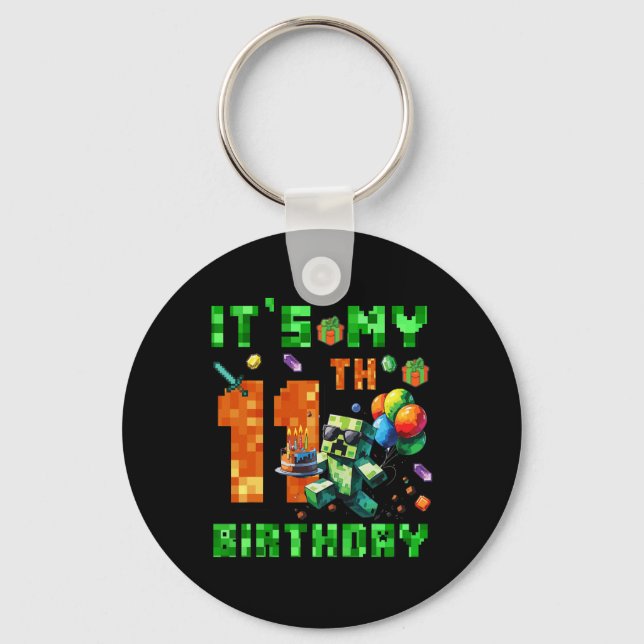 It's My 11th Birthday Pixel Number Video Game Game Nyckelring (Framsida)