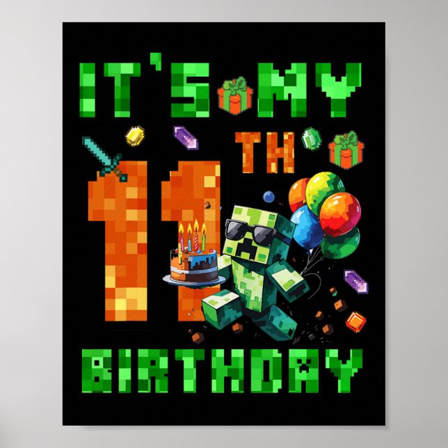 It's My 11th Birthday Pixel Number Video Game Game Poster (Framsidan)