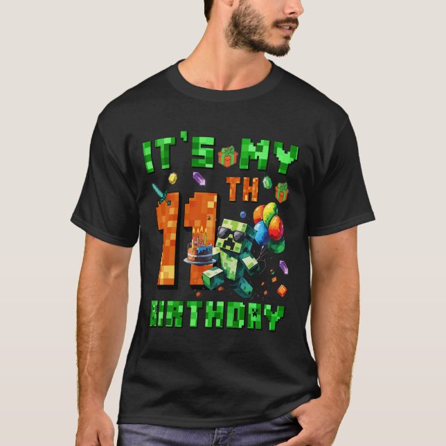 It's My 11th Birthday Pixel Number Video Game Game T Shirt (Framsida)
