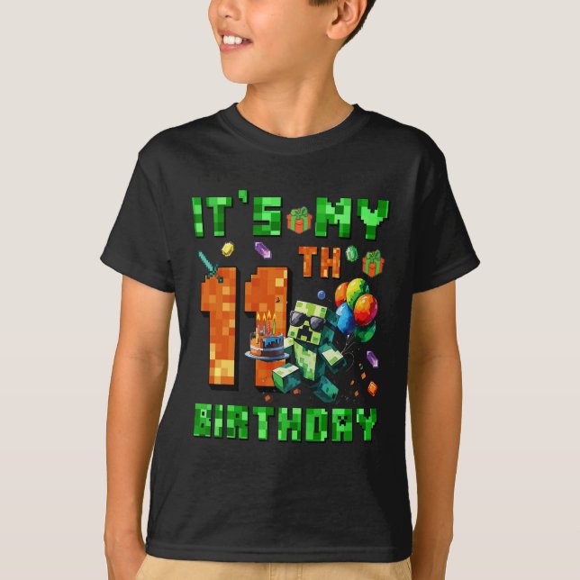 It's My 11th Birthday Pixel Number Video Game Game T Shirt (Framsida)