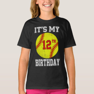 It's My 12th Birthday Girl Softball 12 Year Old T Shirt